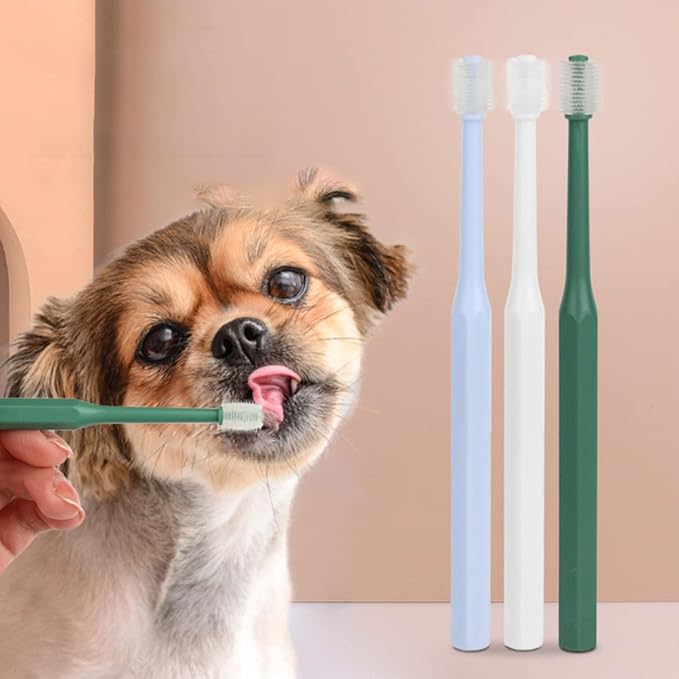 POPETPOP 2 Pcs 360-Degree Small Dog Cat Toothbrush, Soft Silicone Pet Toothbrush for Cat Deep Teeth Cleaning - Dog Dental Care (Green, Blue)