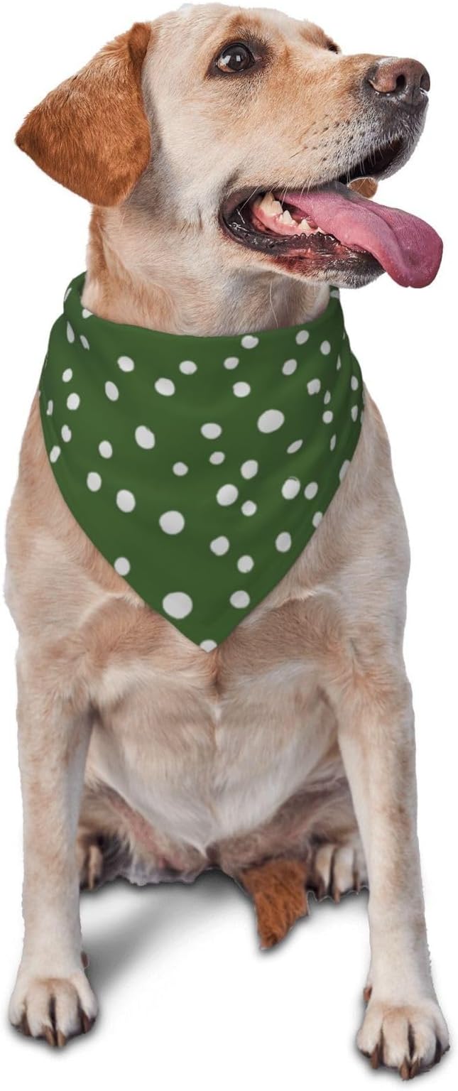 Sage Green Dog Bandana,Adjustable Triangle Bibs Dogs Scarf,Puppy Neckerchief Dog Cat Bib for Spring Summer (Green Polka Dots)