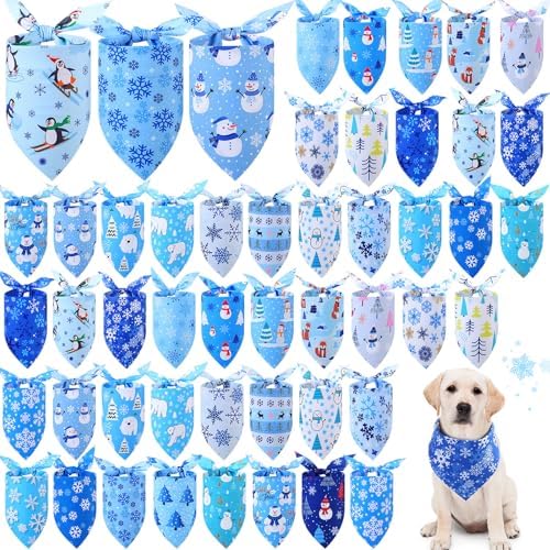 Abbylike 50 Pcs Winter Dog Bandanas Bulk Blue Snowflake Dog Bandanas for Pets Triangle Kerchief Scarf Bibs for Winter Pets Cats Party Costume Photo Props Accessories Pet Shops (31.5 x 21.7 x 21.7)