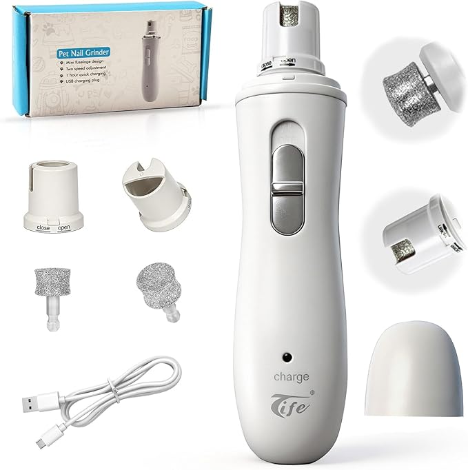 Tife Pet Nail Grinder,2 Speed Electric Rechargeable Dog Nail Trimmer,Quiet and Low-Vibration Pet Nail Grinders,Painless Dog&Cat Grooming Supplies for Large Medium Small Pets (White-528)