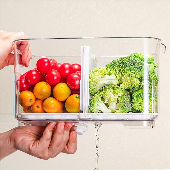 SANNO Vegetable Fruit Storage Containers, Refrigerator Storage Containers Fresh Produce Saver with Lids and Vents,Stackable Salad Lettuce Keeper for Refrigerator,BPA-free Stay Fresh Containers Bin