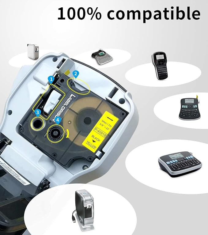Label Orison-D1 Label Maker Tape Cassettes 40918 S0720730 Black on Yellow 3/8Inch x 23Feet(9mmx7m) Compatible with Dymo LabelManager 260P 210D 280,2 Cartridges