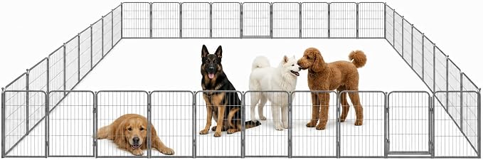 Dog Play Pen for Outdoor Use - 40'', 40 Panels for Medium and Large Size Dogs - Portable Playpen Pet Fence for RV, Camping, and Yard - Heavy Duty Kennel w/Grey Rust Resistant Coating