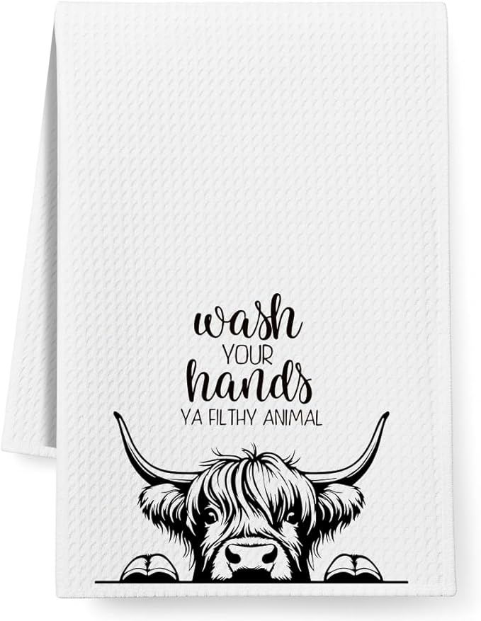 Cute Highland Cow Kitchen Towels Decor for Farmhouse,Highlands Cows Theme Dish Towels Gifts for Women Mom Nieces Grandma Friend,Highland Cow Hand Towel for BathroomDrying Cloth Tea Towel