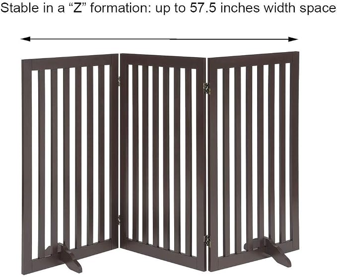 unipaws 36”H Free Standing Pet Gate for Dog Cat, 60”Wide Wooden Dog Gates | Foldable Pet Fence for Doorway, Stairs, Step, Expandable Doggy Barrier, Indoor Use