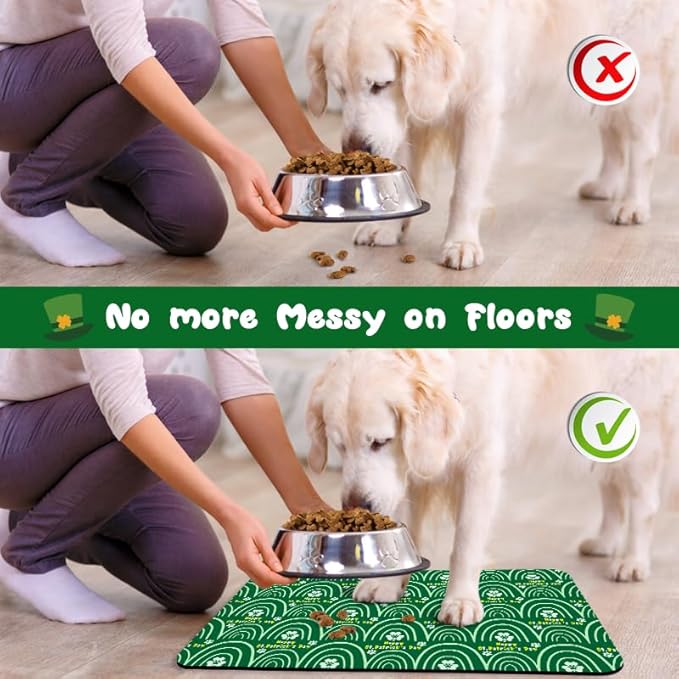 St Patrick's Day Dog Food Mats for Floors Waterproof, Cat Water Bowl Mats Pet Feeding Absorbent Placemats 16 * 24 inch