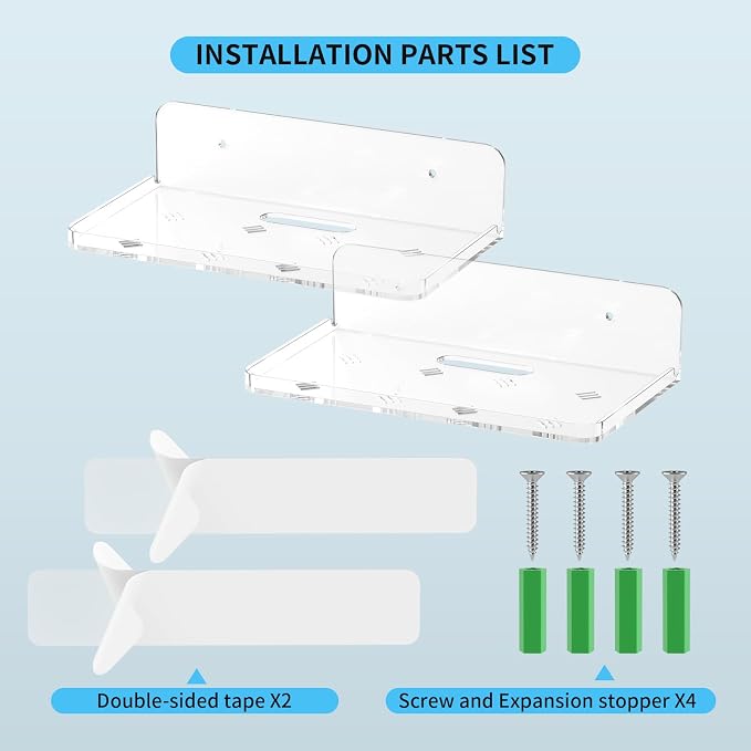 Wall Mount Floating Shelves for 2 Pcs Security Camera Shelf Mini Speaker Other Small Items in Bedroom Bathroom Kitchen Living Room Clear Mini Shelf Flexible Use for Wall Space(L)