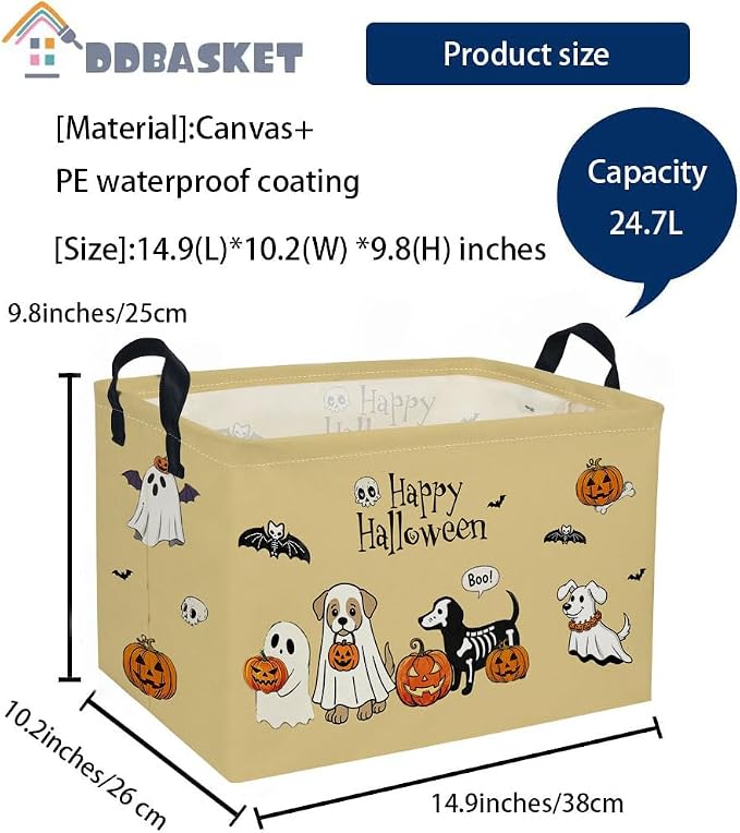 RectangleHalloween Baskets Dog Basket Cute Storage Bin for Room Decor Gift Basket(Dog Halloween)