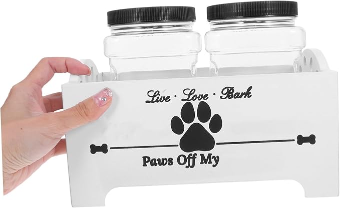 GANAZONO Wooden Dog Food Storage Box with 2 Airtight Canisters Pet Treat Organizer Stand Home Snack Crate for Dogs Sturdy Sealed Food Container for Kitchen Use