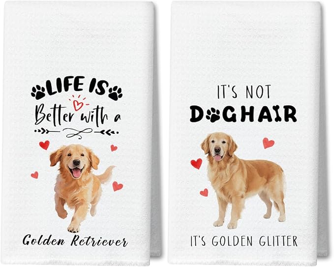 WwongxianB Golden Retriever Kitchen Towels Decorative Set of 2, Funny Tea Towel Hand Towels Highly Absorbent Dish Cloths 16x24 Inches, Bathroom Decor, Golden Retriever Gifts for Dog Lovers -09