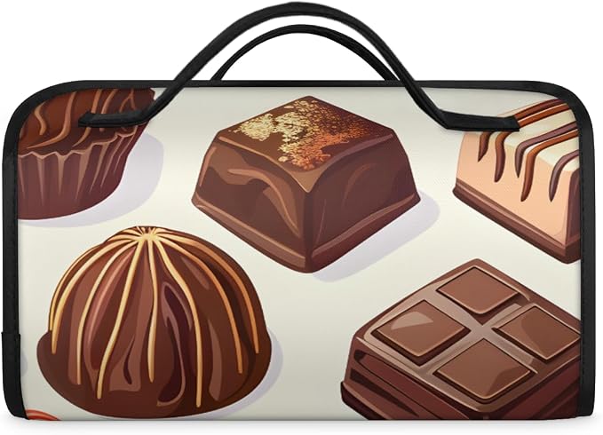 Chocolate Makeup Bag for Women Hanging Roll-Up Travel Organizer Toiletry Kit with 4 Removable Compartments, Food