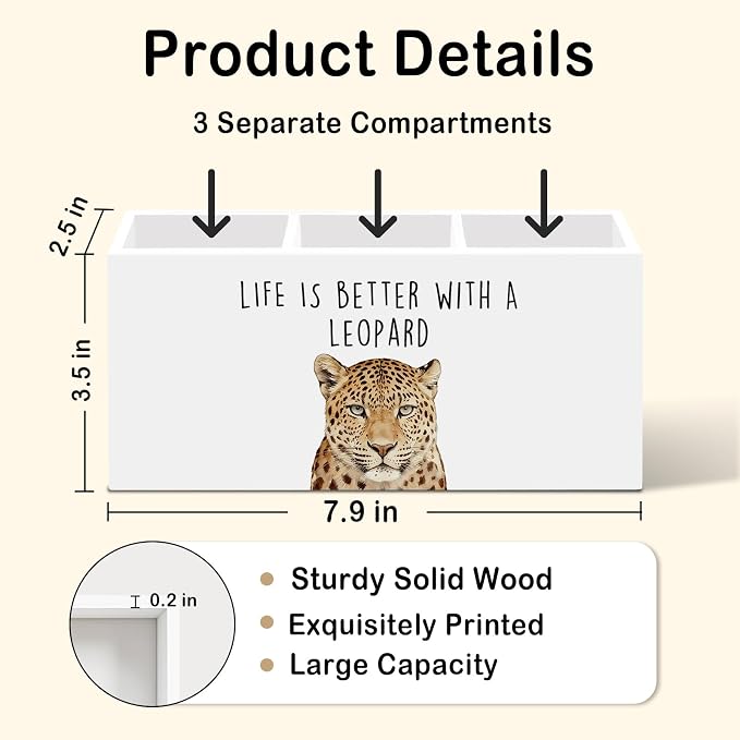 Preppy Leopard Pen Pencil Holder for Desk, Funky Cheetah Office Desk Accessories, Trendy Life Is Better with a Leopard Pen Holders Organizer for Women Bathroom Decor