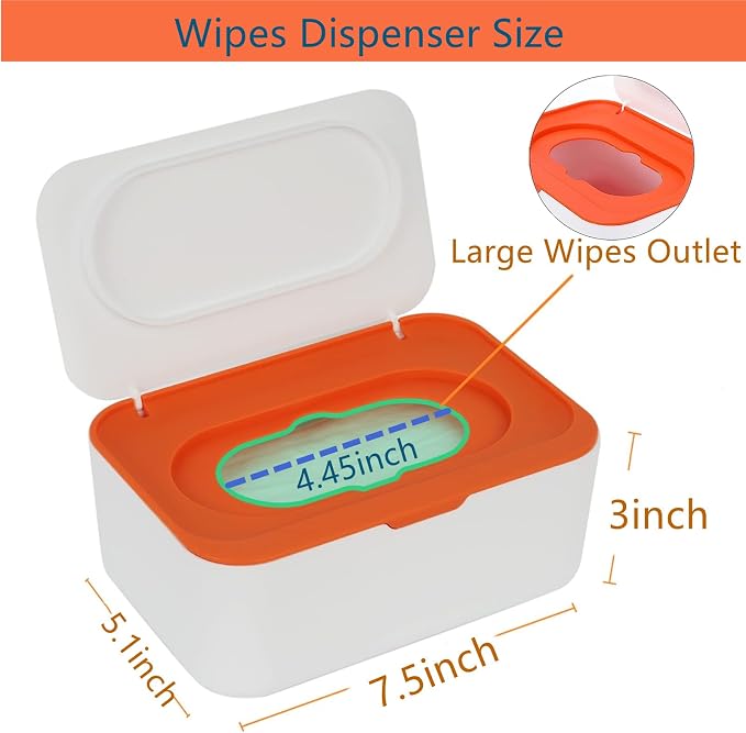 Wipes Dispenser with 2Pcs Portable Refillable Wipe Holder,Reusable Large Wipe Holder Box Flushable Wipes Case Bathroom Wipes Container for Pet Nursery Kitchen Office Counter (White-Orange) | Refillable Reusable Large Wet Wipe Holder, Flushable Wipes Ca...