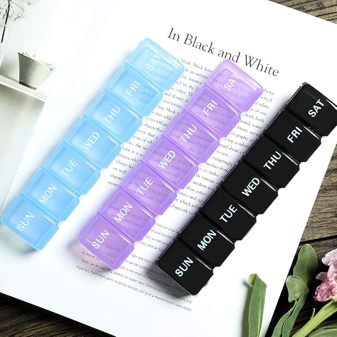 UHOUSE 2 Packs Weekly Pill Organizer 7 Day (Purple) | Pocket Daily Pill Case Pill Box for Pills/Vitamin/Fish Oil/Supplements