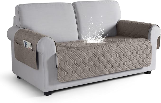 VANSOFY Waterproof Loveseat Couch Cover for Pets, Khaki, 54" | Non-Slip, Washable, Utility Pockets, Pet Friendly, Furniture Protector Slipcover for 2 Cushion Plus Couch