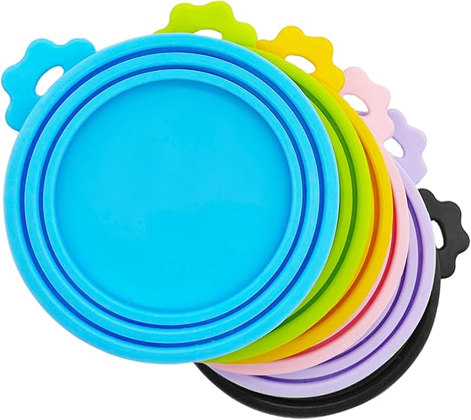 Food Can Covers | 6 Pack Silicone Tin Lids for Dog and Cat Food | Universal BPA Free | One Can Cap Fit Most Standard Size Canned Dog Cat Tin