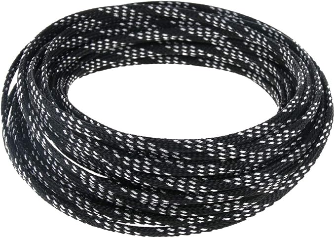Heyiarbeit 10m/32.8ft PET Expandable Braided Sleeving 0.16-inch Width Flexible Wire Mesh Sleeve for USB Cable Power Cord Audio Video Cable - Protect Cat from Chewing Cords - Black Silver