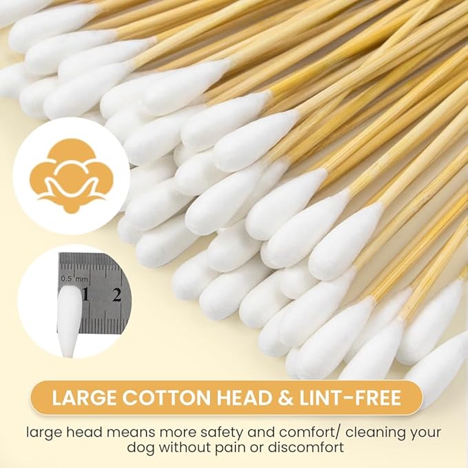 200pcs Large Cotton Swabs with Storage Case, 6 Inch Long Jumbo Size Dog Ear Swabs, Gentle & Lint-Free Pet Ear Cleaning Swabs with Bamboo Handle, Compatible with Dog Ear Cleaner Tool