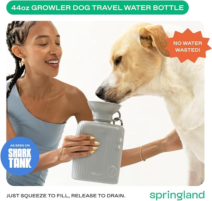 Springer Dog Water Bottle | Large Capacity Drinking Feeder Dispenser for Dogs & Puppies | As Seen on Shark Tank | Leak-Proof Bowl | BPA-Free | Outdoor Walking, Hiking & Camping | 44oz Gray