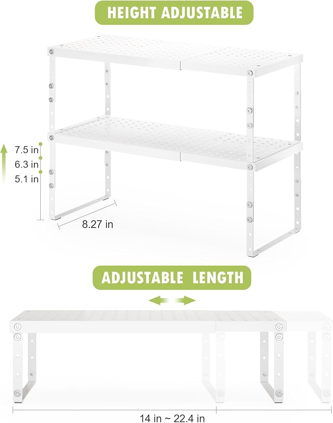 RUILALIFE Expandable Cabinet Organizer Shelf With Adjustable Height, Stackable Kitchen Countertop Organizer Rack, Adjustable Shelf Riser For Kitchen Counter, Pantry, Cupboard, Desk, Tabletop