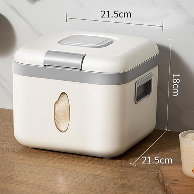 HERCHR One Button Open Cover Rice Bucket, Airtight Rice Storage Container with Visual Window Multifunctional Pet Food Dispenser Dry Food Storage Bin