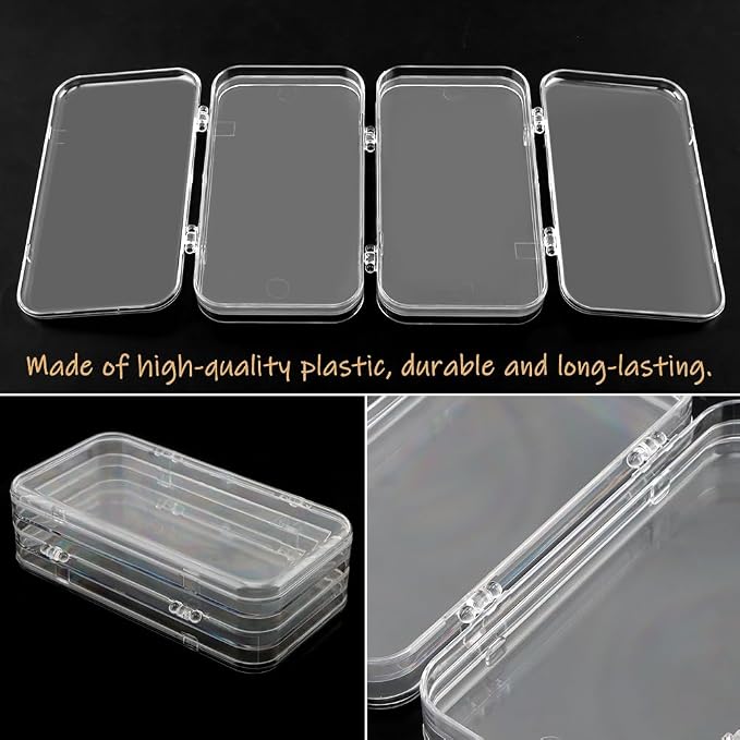 Tri-Fold Press on Nail Storage Box, Clear Organizer with Adhesive Tape | 4-Page design with 30 double sided tape sheets, PET plastic, travel portable case for fake nail art storage display