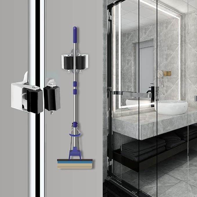 3-H Broom Holder Wall Mount 30 Pack, Heavy Duty Stainless Steel Mop and Broom Organizer Clips, Strong Grip Wall Mount Holders for Garage, Garden, Laundry Room & Utility Closet, Matte Black