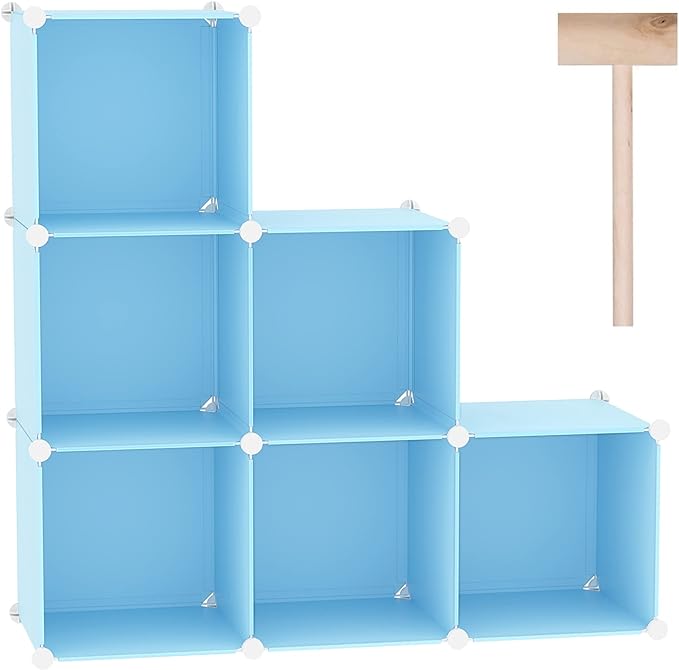C&AHOME 6-Cube Storage Organizer Cube Shelf Closet Storage Bookcase, Blue | Stackable Cubby Storage, Bookshelf, Portable Plastic Storage Closet Organizer, DIY Modular Shelving Units for Home, Wardrobe