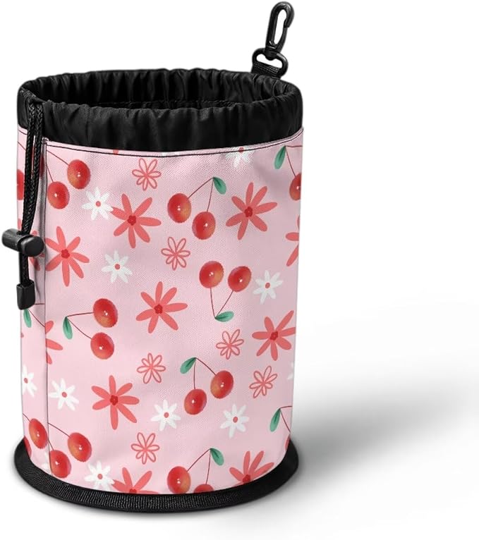 Cherry Floral Clothespin Bag Holder Outside, Multiple Hanging Methods Clothes Pin Bag with Drawstring Closure, Ventilation Clothespin Storage Organizer with Hooks