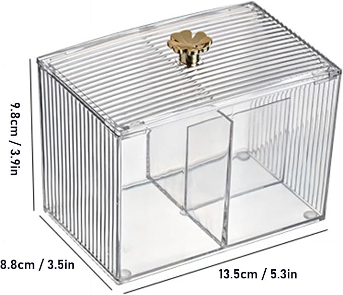 Cotton Pad Storage Box Cotton Swab Container Transparent Cosmetic Organizer with Lid Grid for Makeup Vanity Desk Decoration Durable PET Plastic 248g