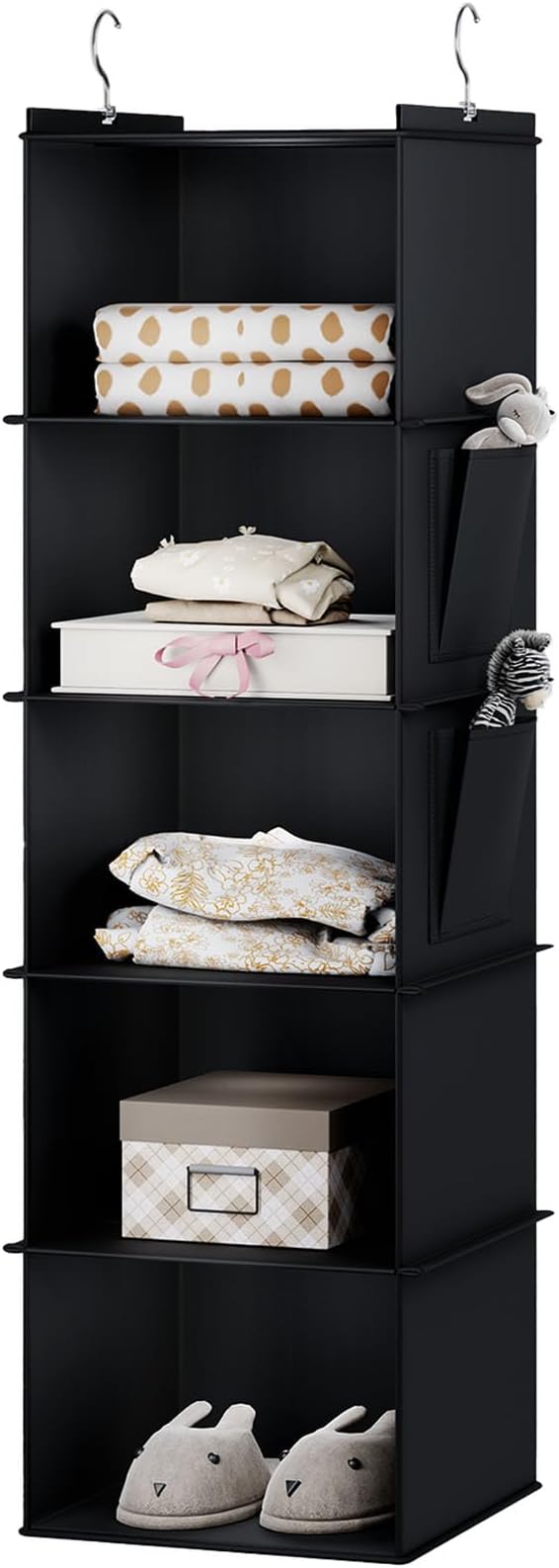 YOUDENOVA Hanging Closet Organizer and Storage for Clothes, 5-Shelf, Black | Locker/RV/Camper Organizer, 2 Side Pockets, Hanging Shelves for Small Closet, Dorm Room Essentials for Guys, Non-woven Fabric