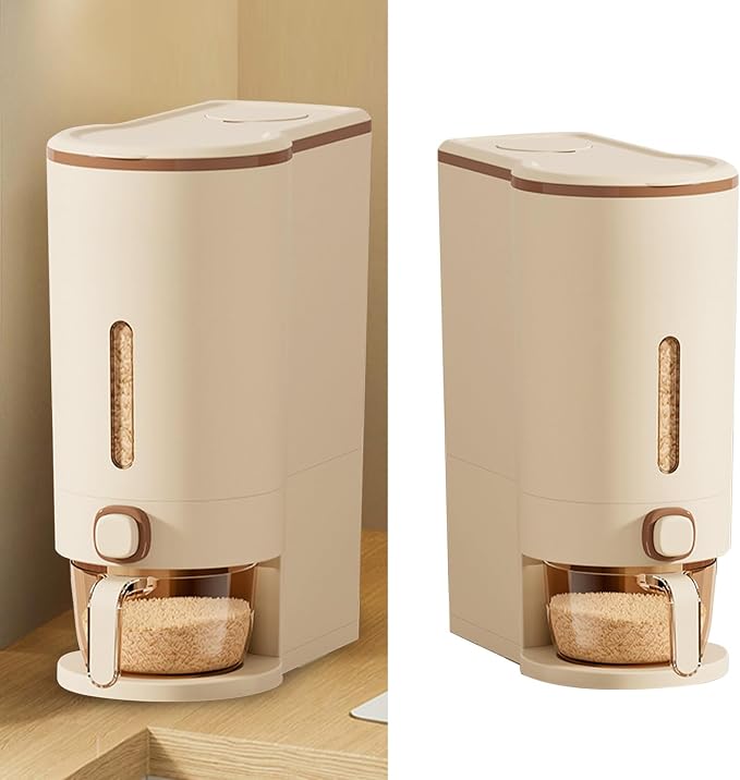 AYNEFY Brown Rice Dispenser, 22lb Sealing Rice Bin with Transparent Window, Detachable Food Storage Bins, Large Space Grain Dispenser Rice Bin for Kitchen