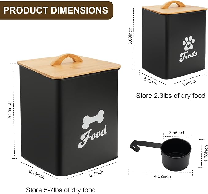 Dog Treat Container 2PCS, Dog Food Storage Container with Lids Airtight, Dog Treat Jars for Kitchen Counter-7+3Lbs, Small Dog and Cat Cookie Jar for Storage, Pet Treat Container (Upgraded) Black