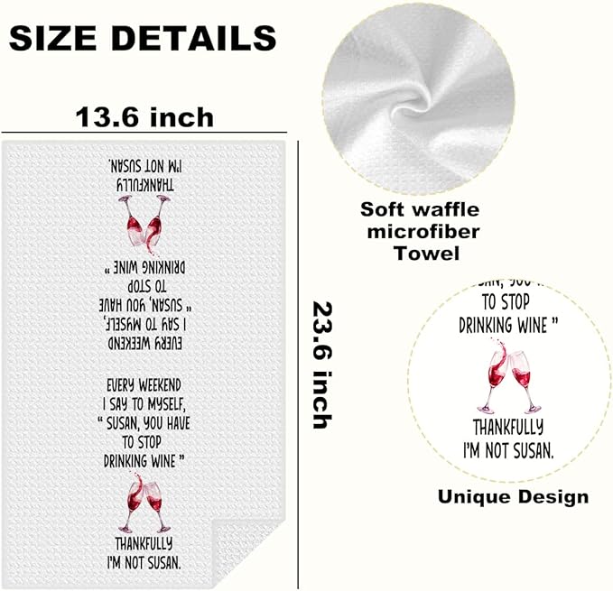 Lovdazzles 2 Pcs Funny Wine Kitchen Towels, Humorous Decorative Absorbent Microfiber Dish Cloth Tea Towel, Waffle Soft Hand Towels for Kitchen Home Bathroom Decor, Gag Gifts for Wine Lover
