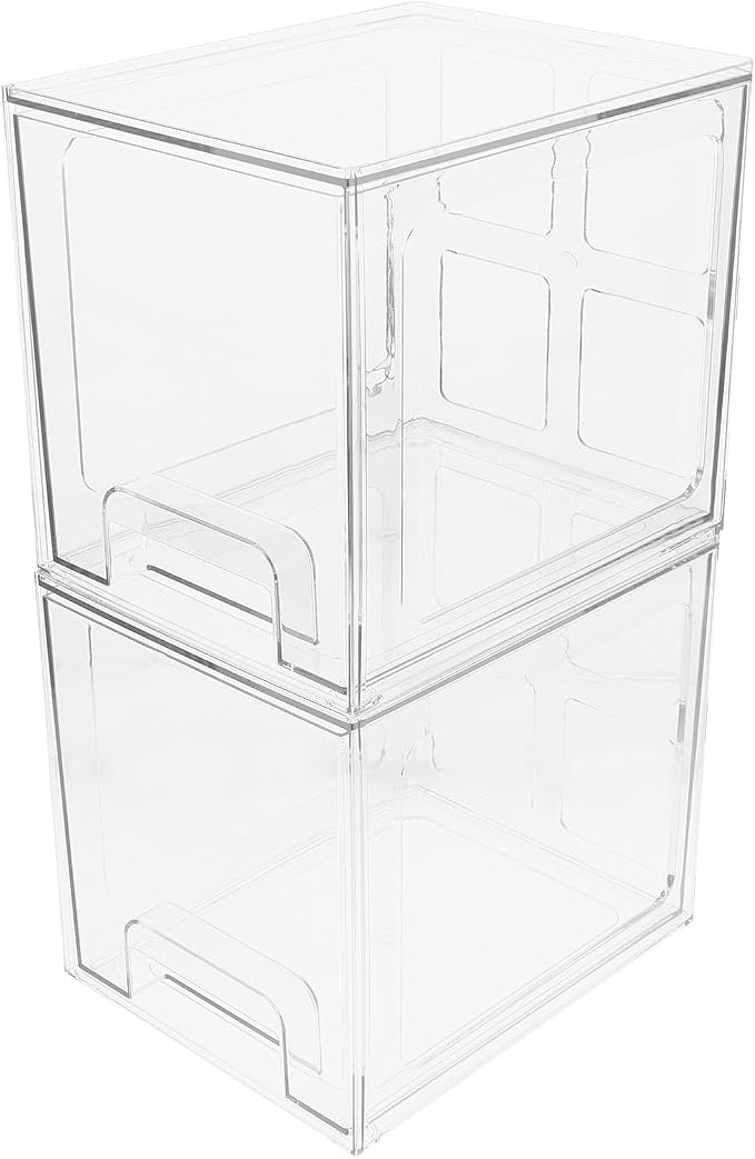 PATKAW Desktop Makeup Organizer Box Pet Cosmetic Storage Container with Drawers 2 Pcs for Large Capacity, Stylish and Simple Design, for Vanity and Desktop Use