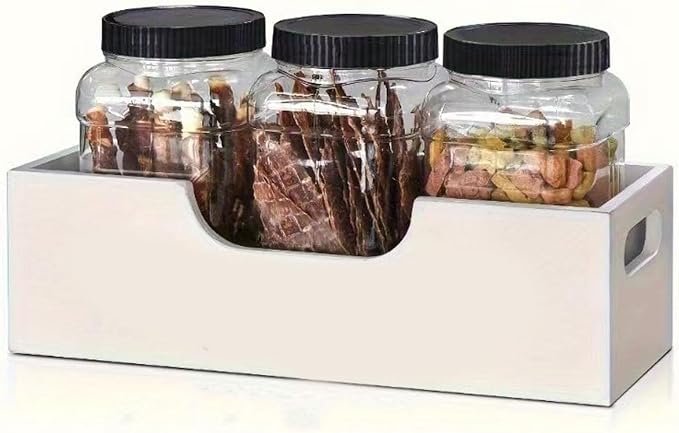 Pet Treat Containers Airtight Jars Well Sealed Snack Organizer for Dog Cat, Wooden Stand, Large Capacity, Transparent, White