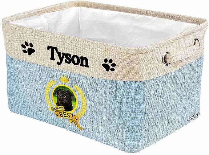 Custom Name Collapsible Dog Toy Storage Basket Bin World's Best Dog Black Pug Dog Foldable Pet Toy Box Closet Shelf Baskets Organizer for Bedroom Home Dog Cat with Handles Blue