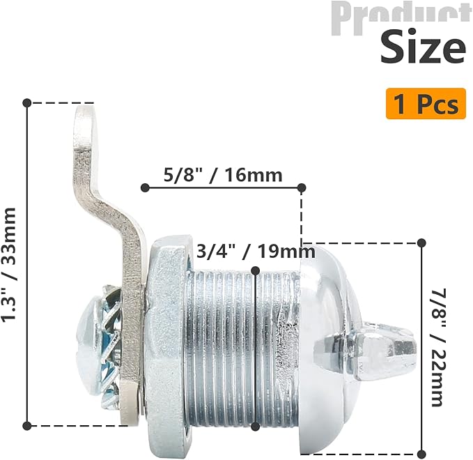 Keyless Thumb Cam Lock 5/8 Inch Offset Cam Chrome Cabinet Latch | Zinc Alloy Body, 5/8 Inch Cylinder, Keyless Twist Handle, Secure Threaded Mount, for RV Doors, Cabinets, Drawers, Tool Boxes