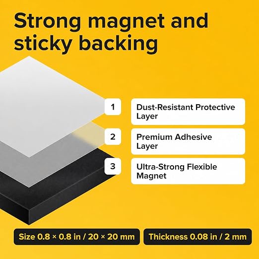 Pre-Cut Adhesive Magnetic Tape Squares, 0.8"x0.08" (20x2mm), 320 pcs | Sticky Magnetic Tape Squares, Flexible, Easy to Use, No Cutting Needed, For Whiteboard, Fridge, Crafts & School