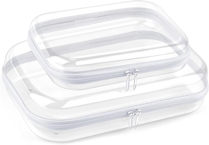 Clear Hard Shell Organizer Cases, 2 Pack | Durable PET shell with water-resistant, scratch-resistant surface for travel, toiletries, electronics and daily essentials