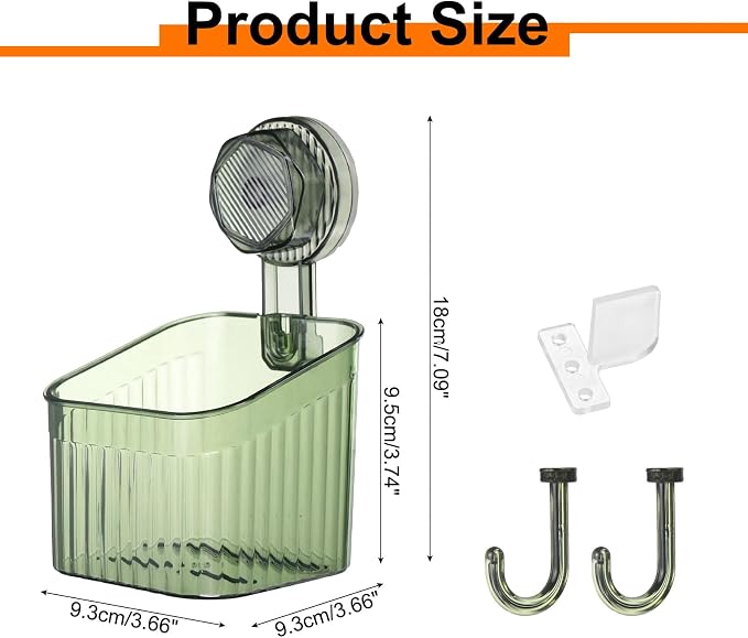uxcell 1Pcs Suction Cup Shower Caddy with Hooks, 3.7 Inch Suction Cup Shower Organizer Shelf Wall Mount Dispenser Rack Storage Shelf for Bathroom Kitchen, Green