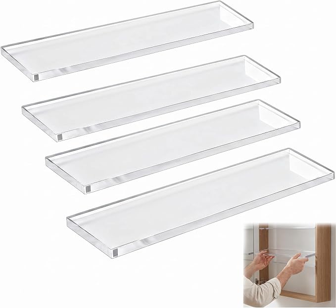 4 Pcs Medicine Cabinet Shelves 13x3 Inch Replacement | Acrylic Medicine Cabinet Shelf ,Plastic Clear Shelves For Bathroom Living Room Kitchen Wall Medicine Cabinet