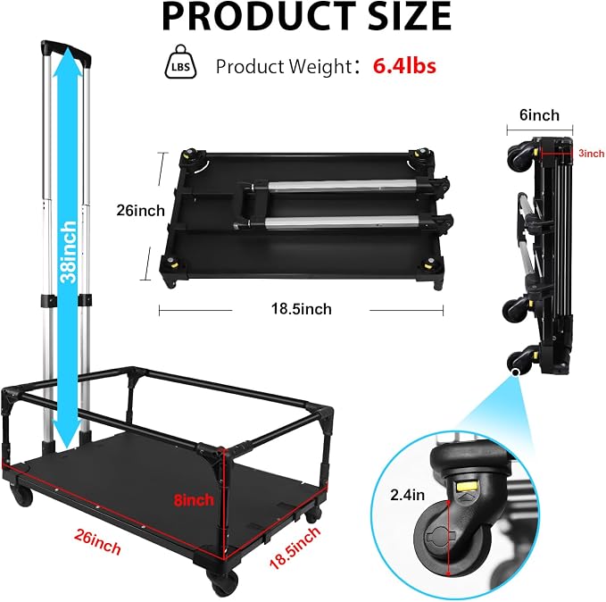 Foldable Wheel Base Cart Compatible with 24" L × 17" W Pet Carrier | Easy to Load & Unload the Carrier, Roll and 360° Swivel Smoothly, Removable Silent Wheels, for Car Travel, Vet