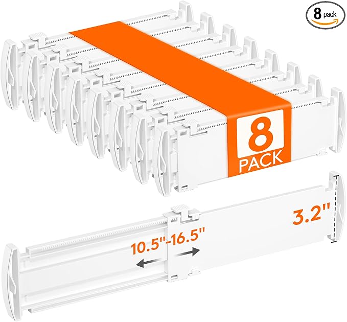 Lifewit 3.2" High Drawer Dividers for Clothes, Adjustable Drawer Organizers | 10.5"-16.5" Expandable Plastic Separator for Dresser, Kitchen, Cabinet, Closet, Nursery, Socks & Underwear Storage, 8 Pack