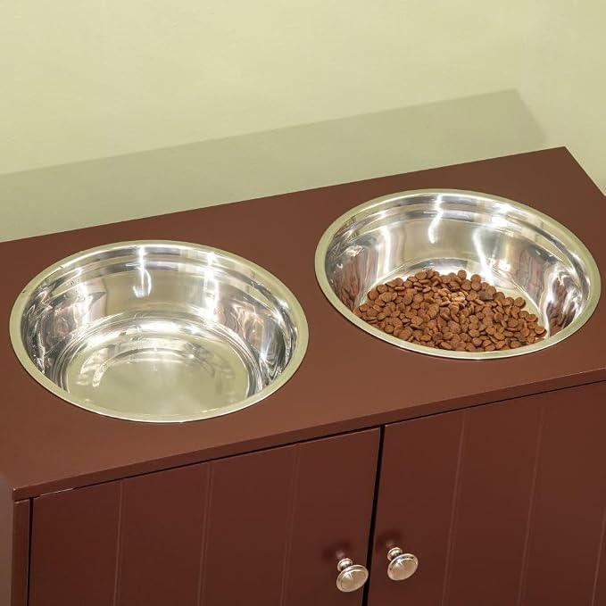 Elevated Dog Bowl Stand with 44L Storage Cabinet for Large Dogs, Raised Feeding Station with Stainless Steel Bowls