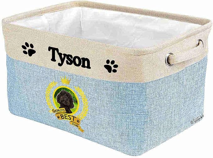 Custom Name Collapsible Dog Toy Storage Basket Bin World's Best Dog Labradoodle Foldable Pet Toy Box Closet Shelf Baskets Organizer for Bedroom Home Dog Cat with Handles Blue