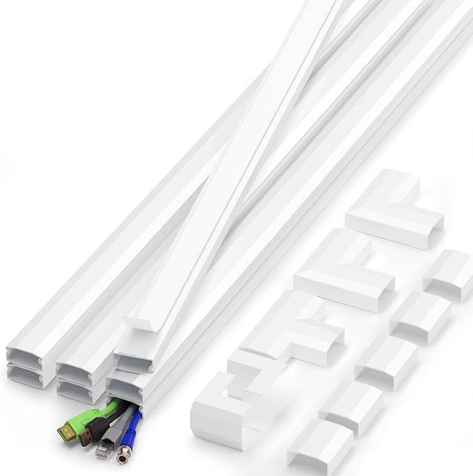 110in Cord Covers for Wires on Wall Kit, Simple Setup Wire Hider | Large Cord Hider Wall Kit, Wire Covers for 3-4 Cords on Wall, White TV Cable Hider Cable Raceway, W1.2 X H0.6in