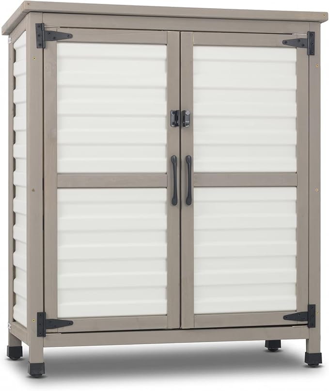 Ketive Outdoor Storage Cabinet, 32" Small Patio Storage Cabinet with Rust-Free Plastic Door Panels, 2-Tier Garden Cabinet for Porch, Balcony, Poolside, Backyard, Garden Supplies & Cleaning Supplies