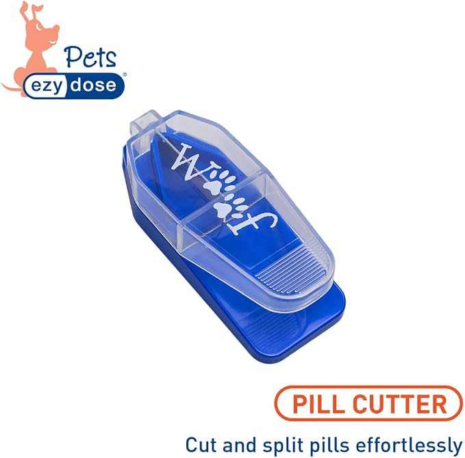 Ezy Dose Pet Pill Cutter with Safety Shield for Dogs, Stainless Steel Blade | Daily Usage, Safely Cut Pills, Vitamins, Tablets in Half, Accurate and Easy Cutting, Travel Sized, BPA Free