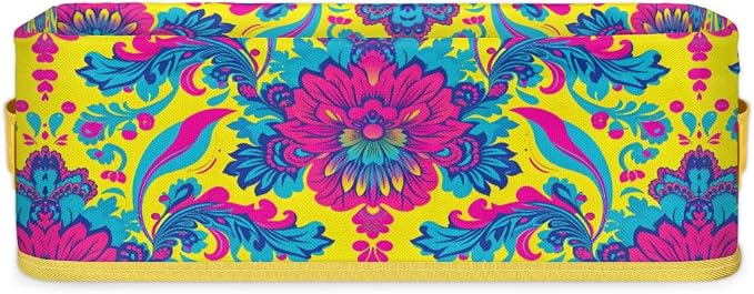 Bright Floral Ethnic Style Bathroom Storage Basket, Foldable with Handle Open Countertop Paper Towel Decorative Box, Toilet Tank Top Shelf Baskets for Home Closet Bedroom Living Room Office